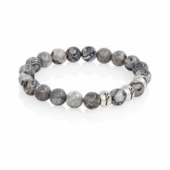 Браслет Денежный магнит из натуральной яшмы серой с тремя рунами Феху из серебра 925