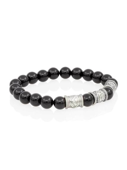 Браслет из натурального чёрного кварца с рунами Кеназ, Перт, Манназ - Самореализация, вид сбоку 1