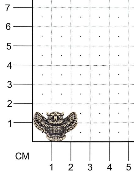 Изображение шарма сова подвеска из бронзы вид на размерной сетке.