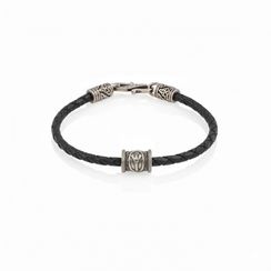 Браслет гайтан из натуральной кожи с руной Альгиз мельхиор