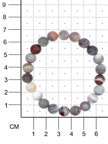 Браслет из камней агата Ботсвана розового фотография, на размерной сетке
