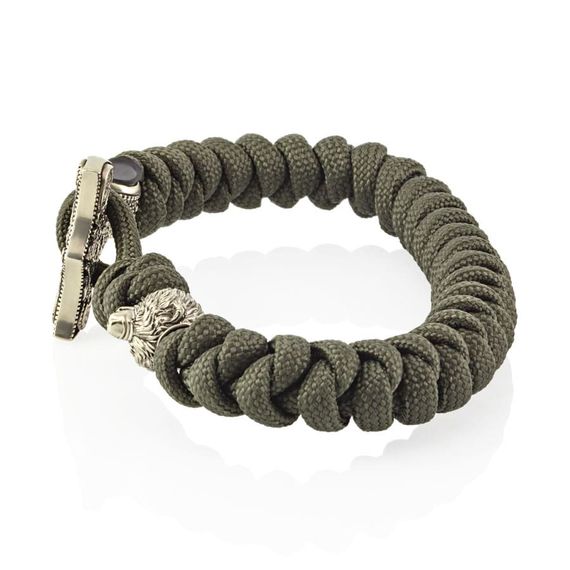 Браслет из оливкового паракорда с молотом Тора Мьёльнир и медведем из мельхиора, фото 3