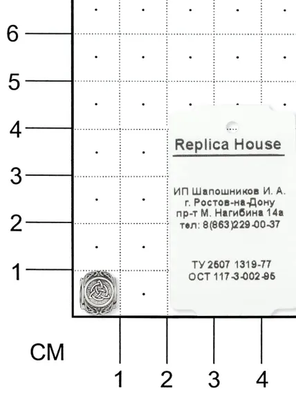 Фотография шарма Триглав из серебра 925 пробы на размерной сетке.