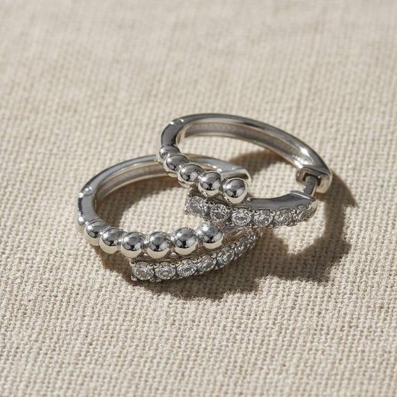 Серьги конго Точки с камнями фианитами из серебра 925, живое фото 2