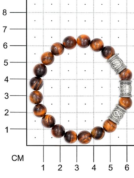 Браслет из натурального тигрового глаза с рунами Одал, Тейваз, Феху - Достижений целей, на размерной сетке